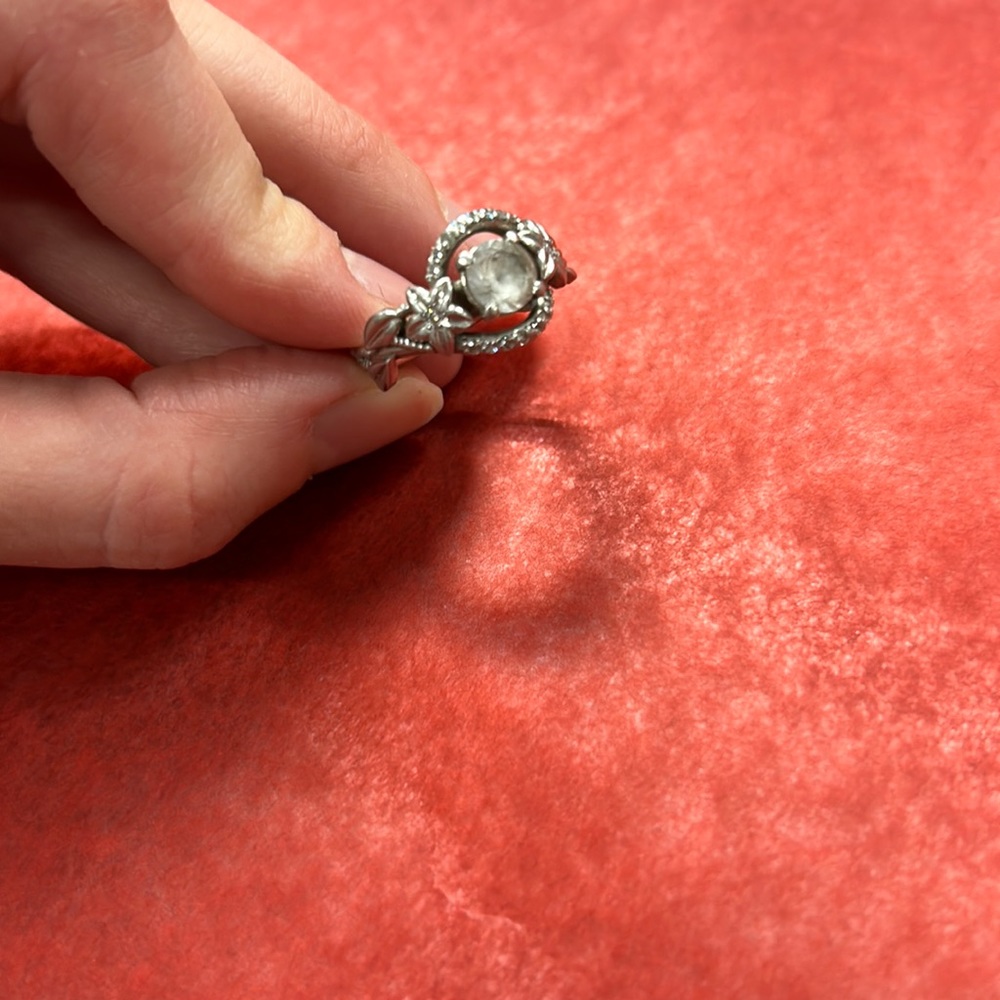 Platinum CZ Floral Leaves Engagement Ring Size 9